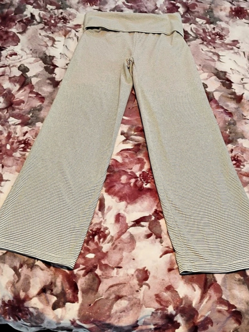 Blue Riot XO Striped Wide Leg Pants in White & Brown Size Medium